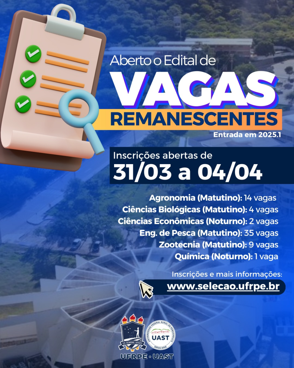 uast-abre-inscricoes-para-65-vagas-remanescentes-em-6-cursos